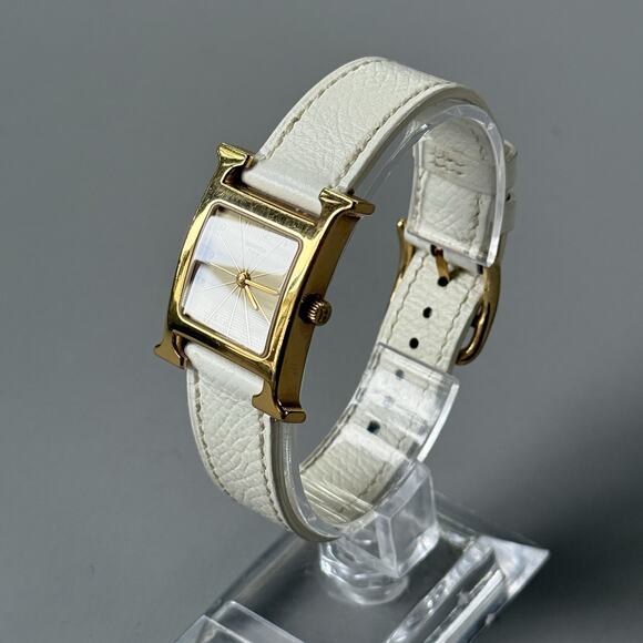 Hermes Heure H Watch 25mm Small Model Gold Epsom White Leather Working main image 10
